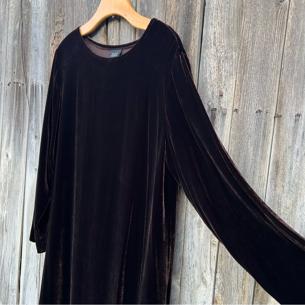 Eileen Fisher Stretch Velvet Maxi Dress Bateau Neck Brown L - Picture 6 of 15